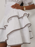Cassidy Luxe Frill Dress | White/Taupe