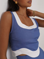 Cleo Contrast Wave Top | Riviera Blue