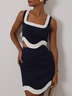 Cleo Contrast Wave Top | Navy/White