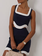 Cleo Contrast Wave Top | Navy/White