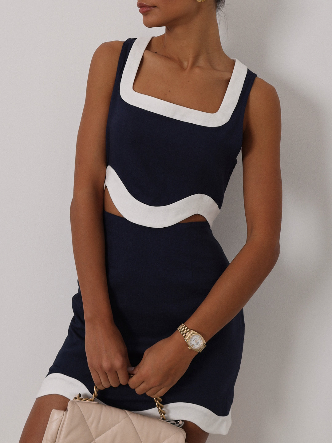 Cleo Contrast Wave Top | Navy/White