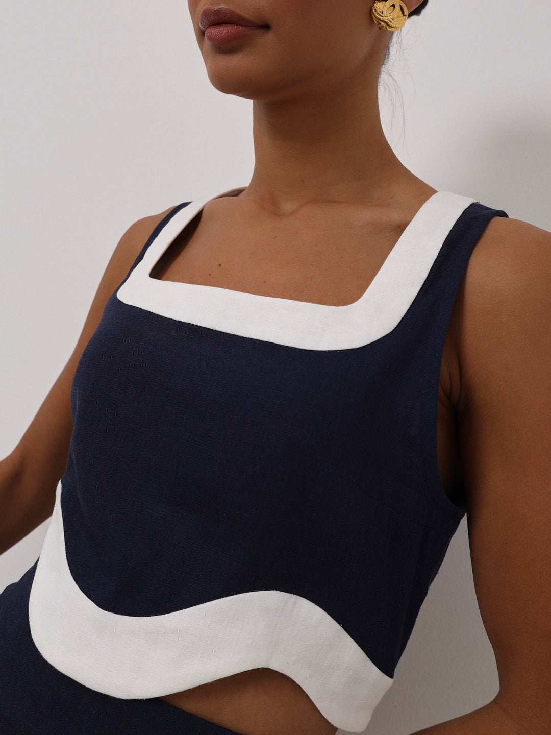 Cleo Contrast Wave Top | Navy/White