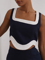 Cleo Contrast Wave Top | Navy/White