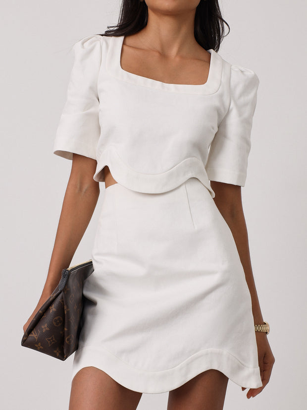 Clara Wave Denim Skirt | White
