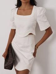 Clara Wave Denim Top | White