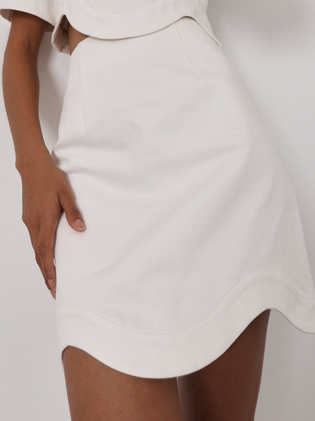Clara Wave Denim Skirt | White