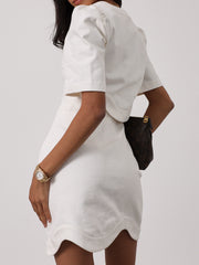 Clara Wave Denim Skirt | White