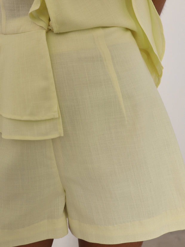 Everly High Waist Linen Shorts | Lemon