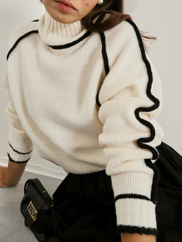 Esta Contrast Trim Soft Touch Sweater | Cream/Black