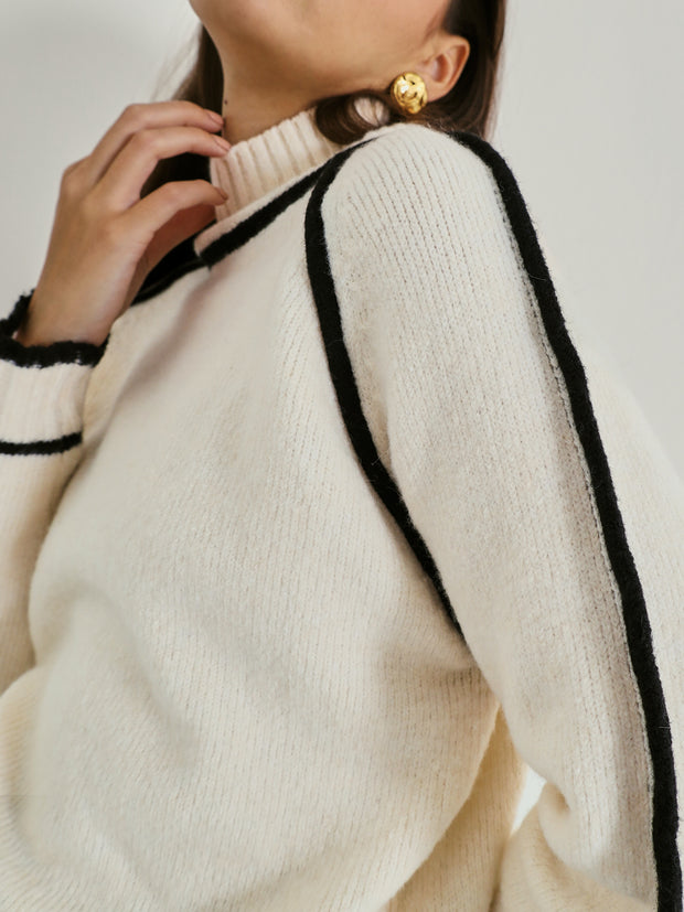 Esta Contrast Trim Soft Touch Sweater | Cream/Black