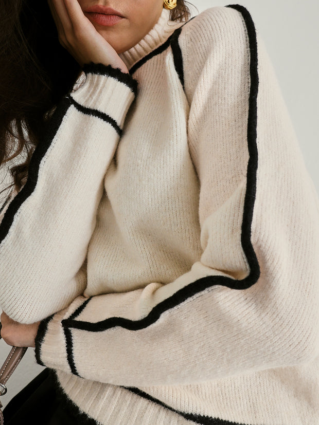 Esta Contrast Trim Soft Touch Sweater | Cream/Black