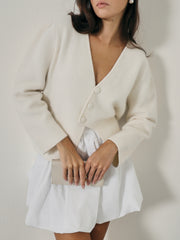 Diya Premium Plush Cardigan | Stone White