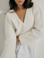 Diya Premium Plush Cardigan | Stone White