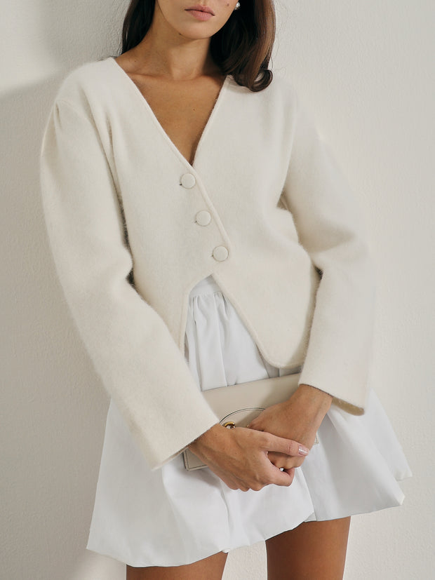 Diya Premium Plush Cardigan | Stone White