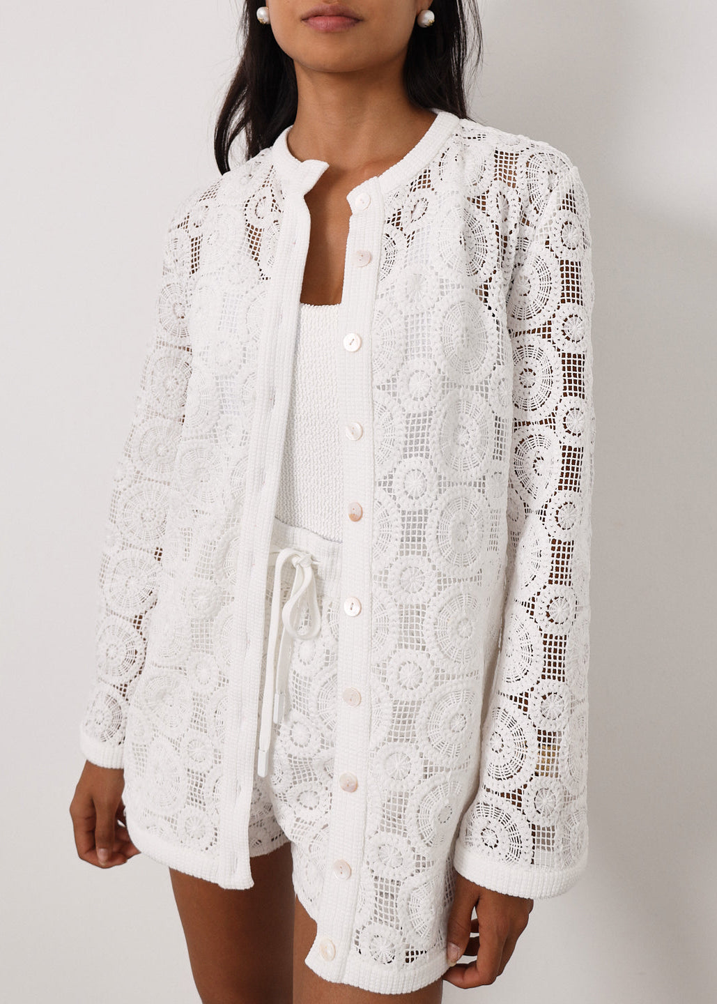 Delano Lace Cardigan | White