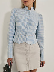 Diedre Textured Pearl Trim Jacket | Pastel Blue