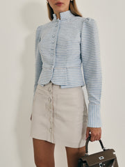 Diedre Textured Pearl Trim Jacket | Pastel Blue