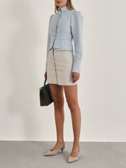 Diedre Textured Pearl Trim Jacket | Pastel Blue