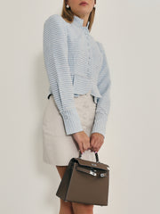 Diedre Textured Pearl Trim Jacket | Pastel Blue