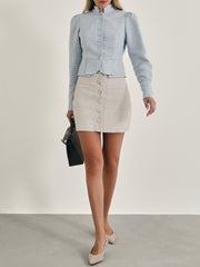 Diedre Textured Pearl Trim Jacket | Pastel Blue