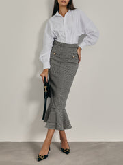 Sara Checked Pencil Skirt | Black Cream