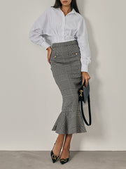 Sara Checked Pencil Skirt | Black Cream