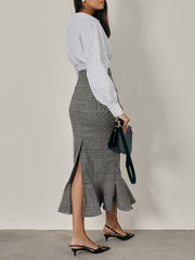 Sara Checked Pencil Skirt | Black Cream