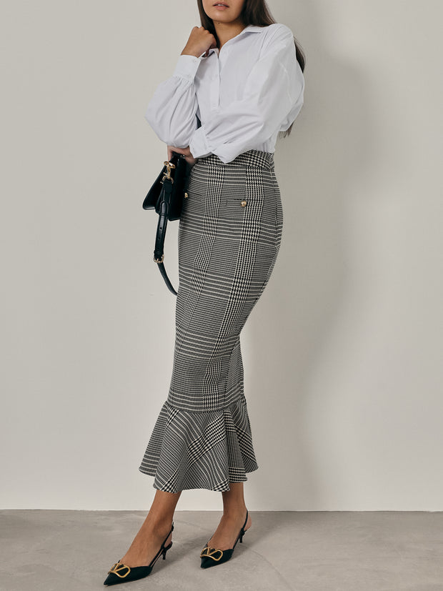 Sara Checked Pencil Skirt | Black Cream