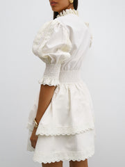 Elann Frill Cotton Dress | White