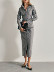 Elina Gathered Side Shirt Dress | Grey