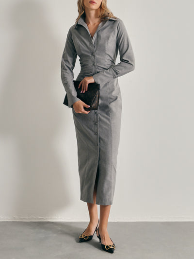 Elina Gathered Side Shirt Dress | Grey