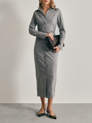 Elina Gathered Side Shirt Dress | Grey