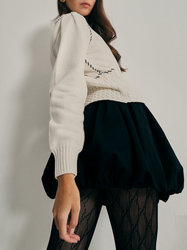 Ella Contrast Stitch Cardigan | Cream