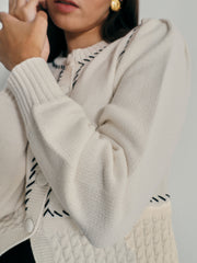 Ella Contrast Stitch Cardigan | Cream