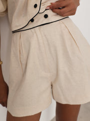 Ellena Contrast Detail Summer Shorts | Almond/Black