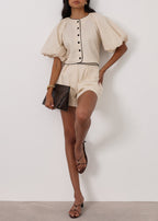 Ellena Contrast Detail Summer Shorts | Almond/Black