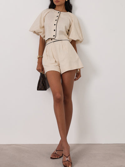 Ellena Contrast Detail Summer Shorts | Almond/Black