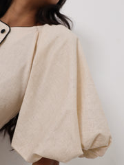 Ellena Contrast Volume Sleeve Top | Almond/Black
