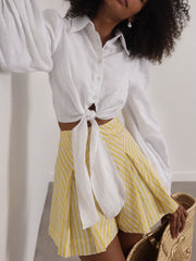 Elody Linen Tie Front Summer Icon Shirt | White