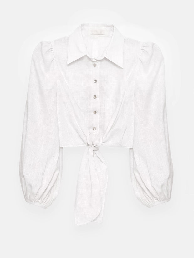 Elody Linen Tie Front Summer Icon Shirt | White