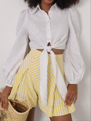 Elody Linen Tie Front Summer Icon Shirt | White