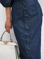 Estella Scallop Edge Denim Skirt | Denim Blue