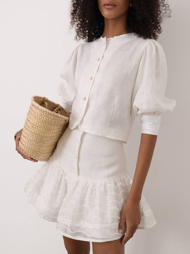 Fahara Linen Tiered Skort | Island White