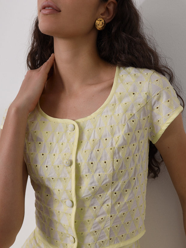 Francine Button Top With Embroidery | Limoncello