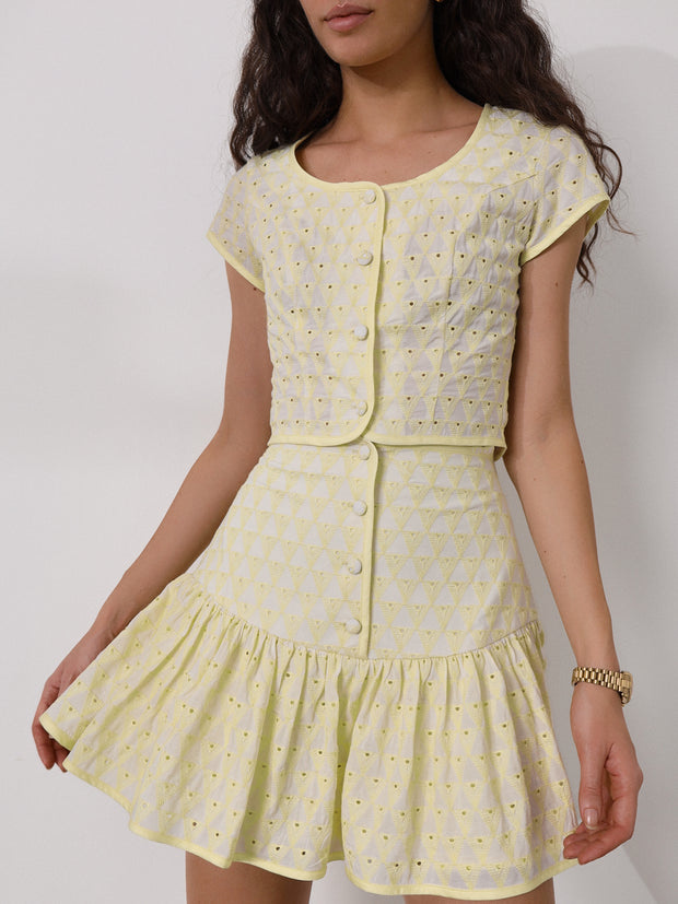 Francine Button Top With Embroidery | Limoncello