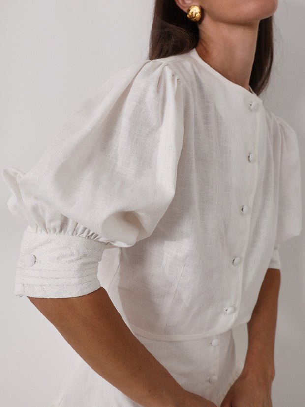 Felicia Button Top With Lace | Coco White