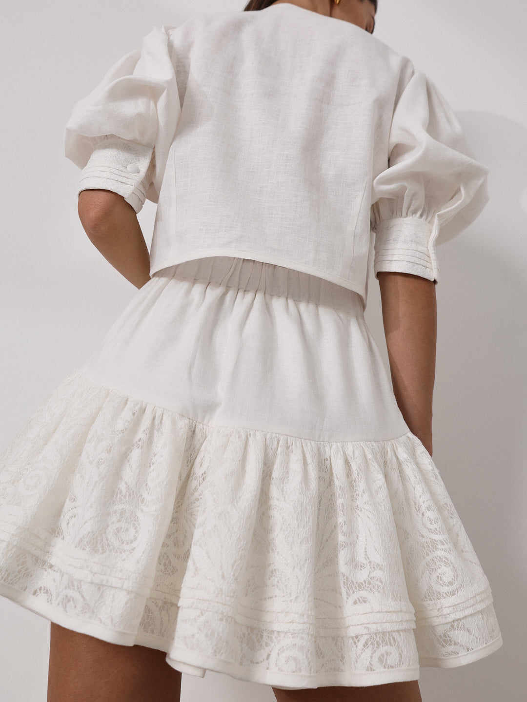 Felicia Tiered Skort With Lace | Coco White