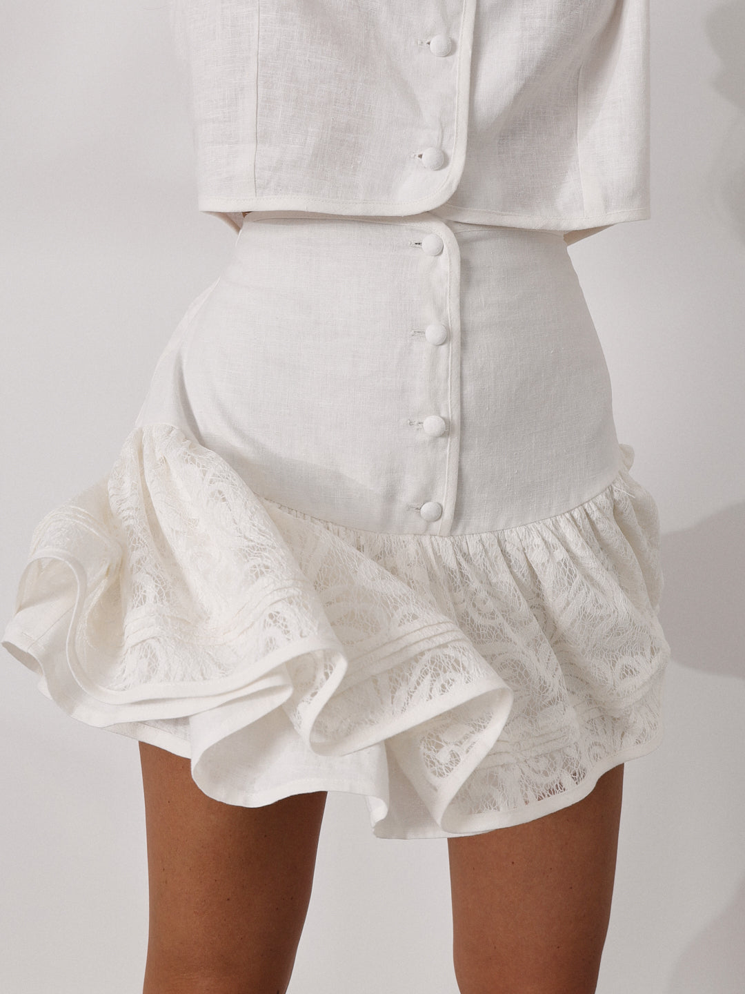 Felicia Tiered Skort With Lace | Coco White
