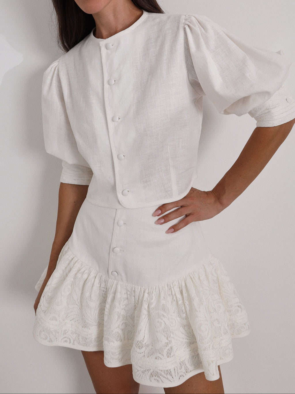Felicia Tiered Skort With Lace | Coco White