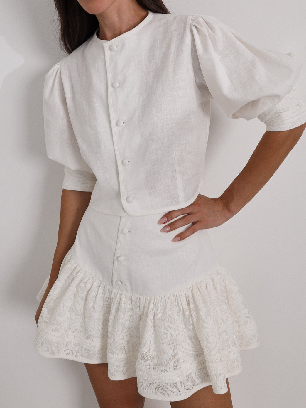 Felicia Tiered Skort With Lace | Coco White